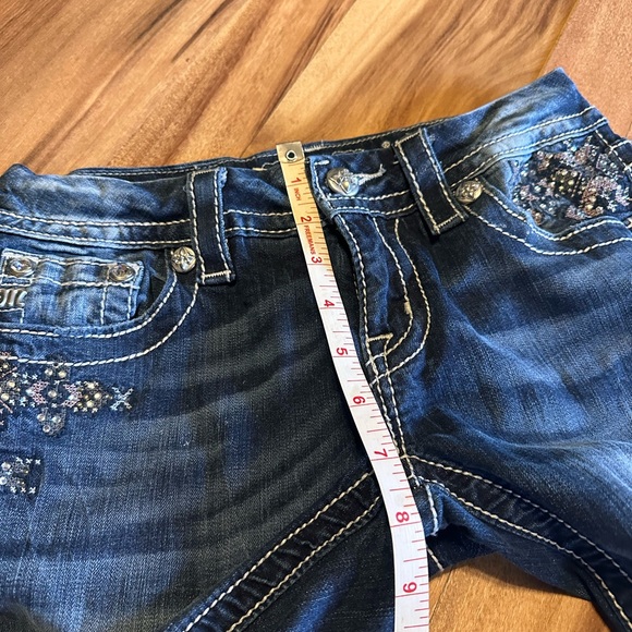 Miss Me Jeans Bootcut Size 26 Dark Wash Sequin Embellished Distressed Pockets - Picture 10 of 12